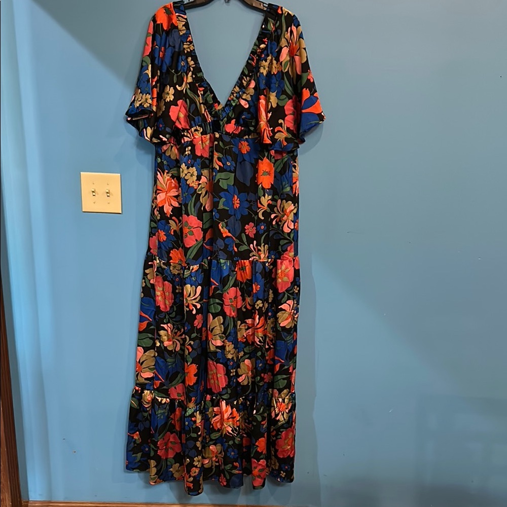 Chic Soul Orange and Red Ruffled Tiered Maxi Dress